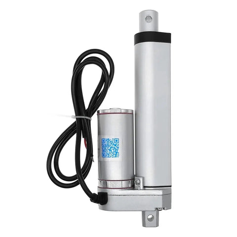 Heavy Duty Electric Linear Actuator 100mm Throw Motor 12V 24V 48V Compatible showing silver body, wires, and compact design for garage mods.