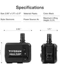 VIVOSUN 210 GPH submersible water pump, black; front and side views showing Aqua Pump label.