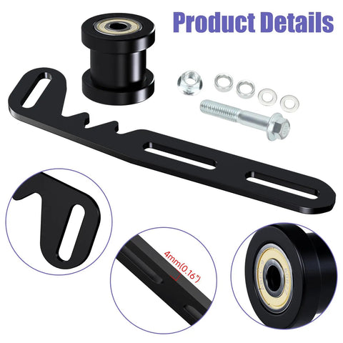 Chain Tensioner Bracket Kit With 8mm Roller For Predator 212 And 224cc Mini Bike Engines Including Coleman CT200U BT200X Baja MB200 Axis M200 And More, including bracket, roller, and hardware on white background.