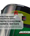 Flip Up Shield Safety Goggles With Anti Fog Lenses, Shade 5 IR Lens, close-up view showing protective features and branding