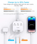 Power Strip With USB C And USB Ports For Travel 3 Outlets And 4 USB Ports 22.5W Fast Charging Flat Plug 5ft Braided Cord, charging iPhone.