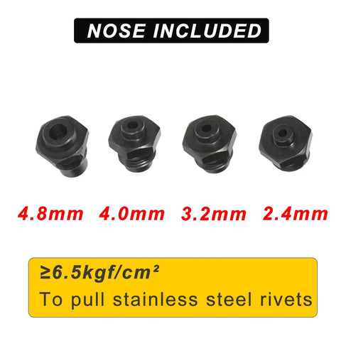 Nose pieces for Self Suction Pneumatic Rivet Gun With 2.4mm 3.2mm 4.0mm 4.8mm Capacity 19mm Stroke Pro Grade Ultra Lightweight Aluminum And Stainless Steel Riveting Tool For Industrial Use