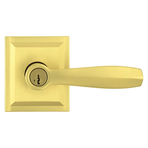 Torrey Pines Entry Door Handle Reversible Lever With Keyed Lock And SmartKey Rekey Technology in Satin Brass Finish