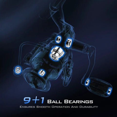 9+1 ball bearings on 3000 Size Spinning Reel With Ultra Smooth Drag Up To 17.5 Lbs, Lightweight CNC Aluminum Spool