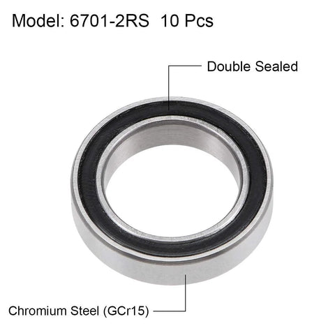 uxcell 6701-2RS deep groove ball bearing, double sealed, chrome steel, 12x18x4 mm (close-up)