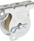 Zinc Wall Ceiling Mount Single Pulley For Rope Or Cord, One And A Half Inch Diameter, Tough As Nails Built For Indoor And Outdoor Use, Heavy Duty Steel Axle, 420 Lbs Safe Working Load, Durable Die Cast Sheave side view
