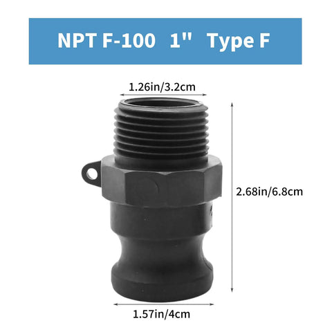 Two Pack F100 1 Inch NPT Camlock Coupling Kit Polypropylene Cam Lock Fittings External Camlock With External Threads Quick Disconnect