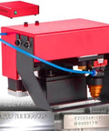 The Real McCoy Pneumatic Dot Peen Marking Machine For Tough Metal Engraving And Crisp Text Stamping With Quick Adjustments And Straightforward Pro Setup with blue air hose.