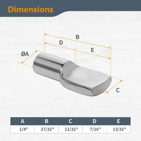 Dimensions of Heavy Duty Spoon Shaped One Quarter Inch Shelf Pins 100 Pack Nickel Plated Stainless Steel For Cabinets Bookshelves Closets And Furniture Supports For Home Storage And Display