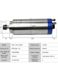 Pro Shop 2.2KW Round Water Cooled Spindle Motor Paired With 400Hertz Vfd Inverter For 220Volt Cnc Routers And Mills Delivers Rock Solid Cutting Power, detailed view of spindle motor specifications.