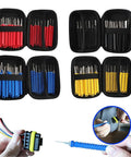 30 Piece Terminal Removal Tool Kit With Stainless Steel Extractors in red, blue, yellow cases for wire harness repairs