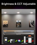 4 Pack Smart LED Recessed Lighting 5 To 6 Inch RGB Color Changing WiFi Can Lights showing brightness and color temperature settings