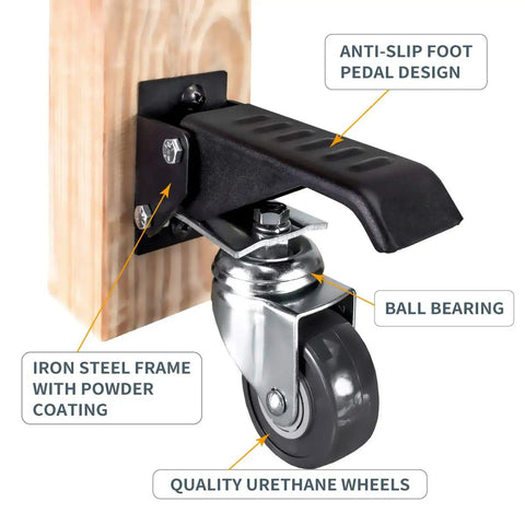 Heavy Duty Workbench Caster Kit with Four Two And A Half Inch Swivel Wheels and Four Hundred Pound Capacity, showing features