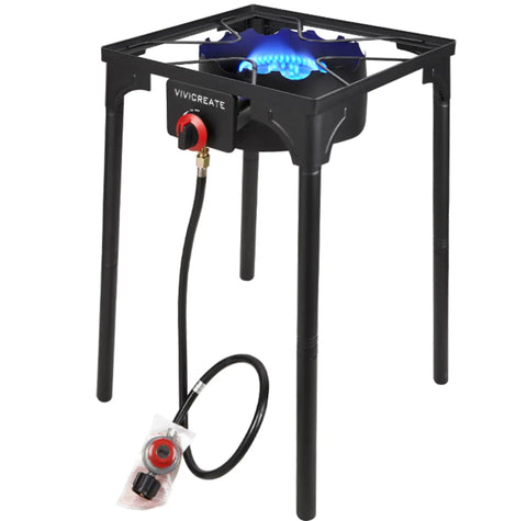 30000 BTU Propane Outdoor Stove With Adjustable Height Single Burner Heavy Duty Cooker with blue flame and regulator