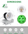 zouzai 3 Inch LED Recessed Lights Anti-Glare, 5CCT, Dimmable, White 4 Pack dimensions with cutout size and light features