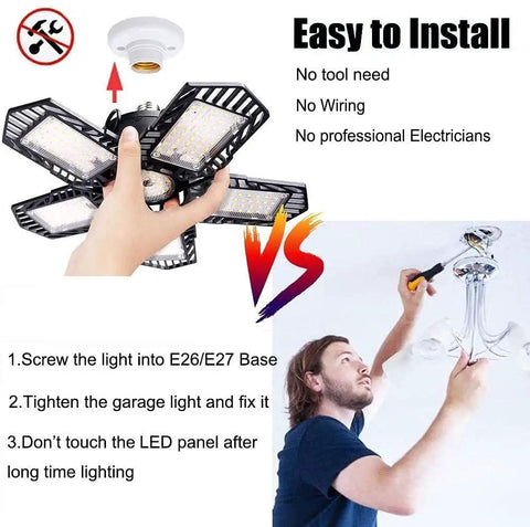 Deformable LED Garage Light 160W 16000 Lumens Five Adjustable Heads Lighting Fixture installation instructions
