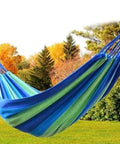 Colorful Cotton Hammock For Outdoors Portable Hanging Bed Hiking Friendly Single Person Garden Swing in blue stripe pattern