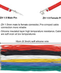 1.5mm JST Style Male And Female Connector Kit with 28 AWG silicone cables in six colors, 160mm length, close-up view.