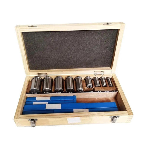 Open box of CNC Keyway Broaches Set For Milling Machines 18 Piece High Speed Steel Broaching Toolkit with bushings and shims.