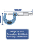 Outside Micrometer 0-1 Inch with 0.0001 Inch Graduation Alloy Precision Machinist Tool Set with Case shown with measurements