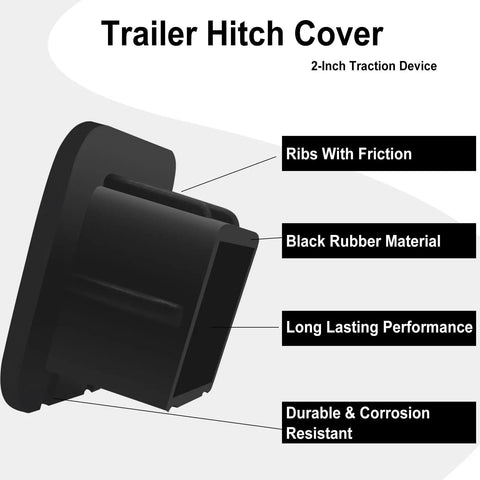 2 Inch Trailer Hitch Cover Black Rubber Tow Receiver Tube Plug Cap Universal 2x2 Square Receiver For Class 3 4 5 Trucks SUVs