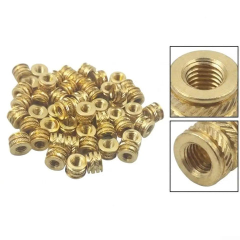 Industrial Grade 6-32 Brass Heat Set Inserts Optimized For Thermoplastic Bonding And 3D Printer Frames set of 50 inserts with knurled profile.