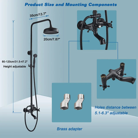 Matte Black Outdoor Shower Faucet Set With 8 Inch Rainfall Shower Head And Handheld Spray Luxury Shower System For Backyard