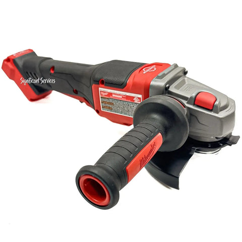 Hardcore Shop Grade Cordless Angle Grinder 4 5 To 6 Inch With Fast Braking And Secure Paddle Switch Tool Only side view with handle.