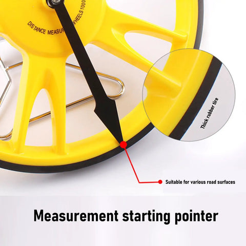 No Sweat Telescopic Digital Measuring Wheel With Ergonomic Grip and Precision Counter, showing measurement pointer and wheel detail.