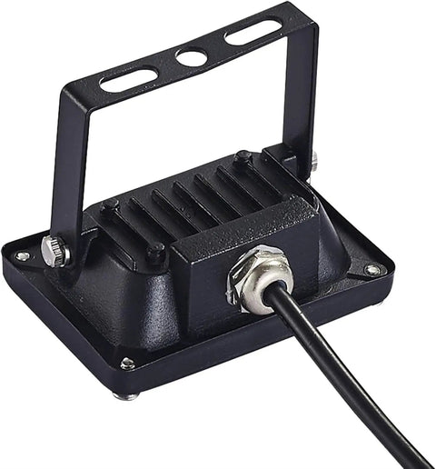 JUDYSSY 10W Led Flood Lights, Dc 12-24V Security Lighting Ip65 Waterproof Gard, detailed view of black aluminum housing with heat fins.