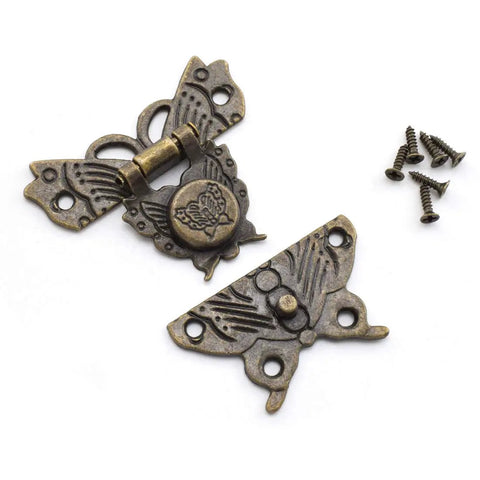 Dang Solid Vintage Bronze Butterfly Latch Kit Packs Two Heavy Duty Zinc Alloy Lock Catches With Quick Screw Options Perfect For Jewelry Boxes Home Projects And Woodwork Builds