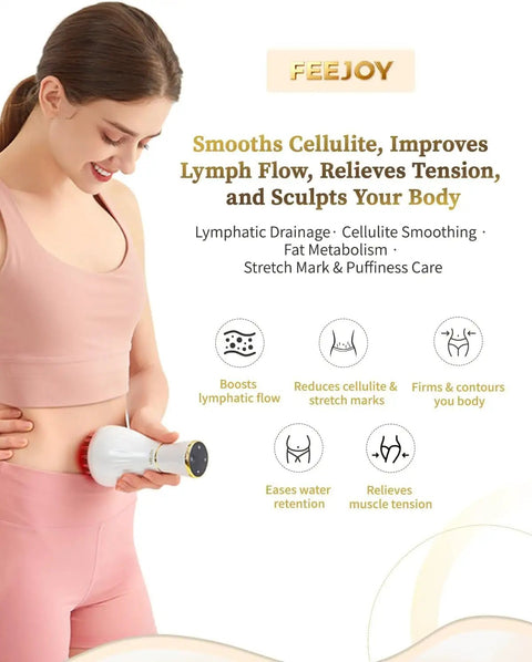 Woman using Must Have Lymphatic Drainage Massager With Light Heat And Vibration For Body Sculpting And Cellulite Reduction