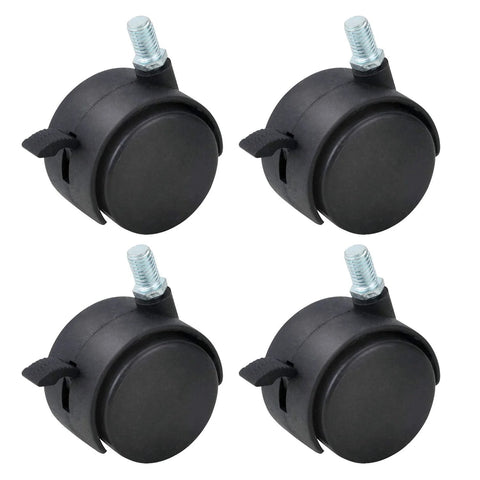 M8x125 Threaded Stem One Point Five Inch Nylon Swivel Caster Wheels With Brake Four Pack for Furniture and Carts