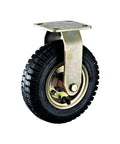 Eight Inch Pneumatic Caster Wheel Equipped With Silent Rubber Tires For Flatbed Trolley Replacement Heavy Duty Swivel Casters mounted on a metal bracket.