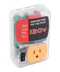 Heavy Duty Automatic Voltage Protector With Over And Under Voltage Cutoff Surge Shield For Fridge And AC And Home Electronics, plastic casing with indicators.