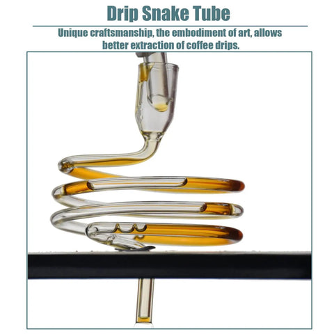 Drip snake tube of Heavy Duty Borosilicate Glass Cold Brew Tower for smooth daily sips and iced coffee.