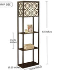 Floor Lamp With Shelves And Storage Corner Tower Bookshelf Style Light For Bedroom And Living Room Black Finish With Integrated Nightstand Table