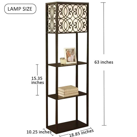 Floor Lamp With Shelves And Storage Corner Tower Bookshelf Style Light For Bedroom And Living Room Black Finish With Integrated Nightstand Table