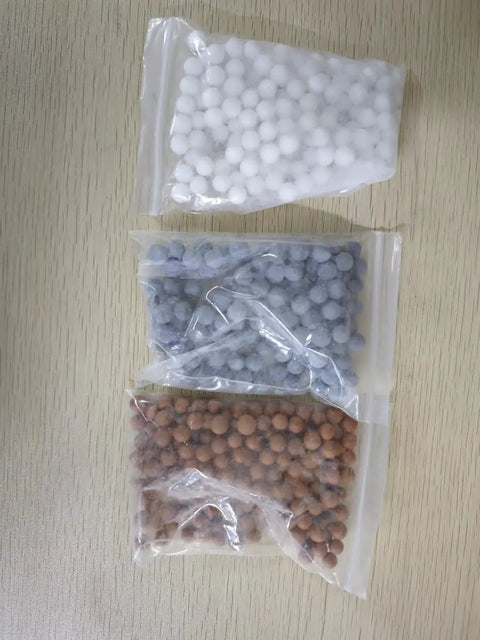 Replacement Mineral Shower Head Beads Set For Filtered Showers, 150g Pack Three Bags Of Beads On Table