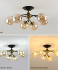 Bold Black Chandelier Lighting With Glass Orbs, Dope Modern Dining Room Pendant Light in different lighting settings