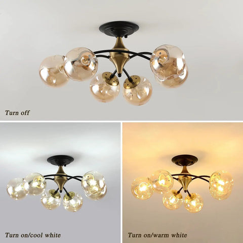 Bold Black Chandelier Lighting With Glass Orbs, Dope Modern Dining Room Pendant Light in different lighting settings