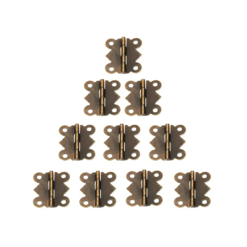 Mini Butterfly Door Hinge Set Antique Bronze 20 By 25mm 20 Pieces arranged in a pyramid shape, decorative and durable for furniture hardware.