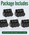 5 Pack 3 Port Insulated Multi Tap Wire Connectors Single Sided Entry For 2/0 To 6 AWG Dual Rated Copper And Aluminum Beast Mode Heavy Duty Black Vinyl Coated Electrical Splice Kit displayed.