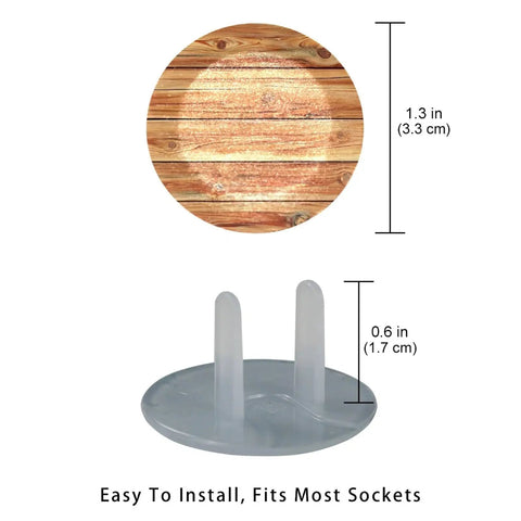 Slick Pine Wood Texture Child Proof Outlet Covers For Wall Sockets, 1.3 in size, solid reusable plastic for safety.