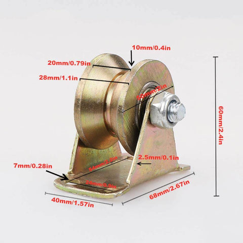 V Groove Rigid Track Wheel For Sliding Gates And Barn Doors, Heavy Duty Casters In Galvanized Finish, 45 Steel, side view with dimensions