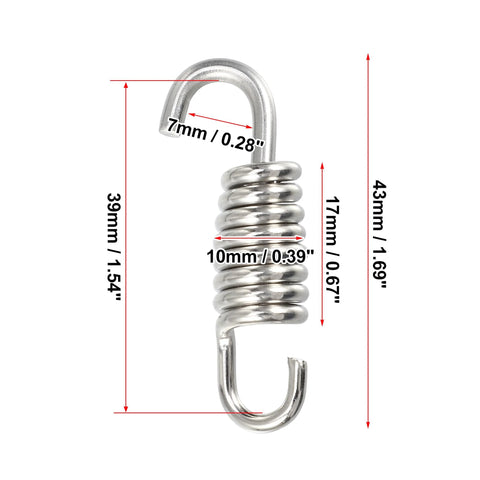 Front view of stainless steel motorcycle exhaust pipe spring with dual hook ends