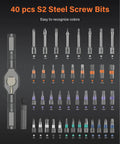 40-piece S2 chrome moly bits from 42 In 1 Magnetic Ratchet Screwdriver Set With Detachable Handle, Magnetic Bit Holder displayed.