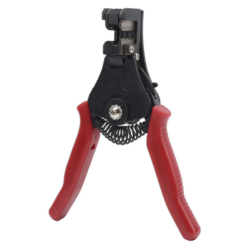 Heavy Duty Adjustable Wire Stripper Tool With Comfortable Grip Designed For Electricians And DIY Enthusiasts To Slice Cable Safely and Make Your Home Projects A Breeze Without Ruining The Wires, showcasing red rubber grips and a precision cutting mechanism.