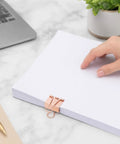 Rose Gold Binder Clips Set In Assorted Sizes Mini Small Medium Large 100 Pcs In Clear Box for office use on papers