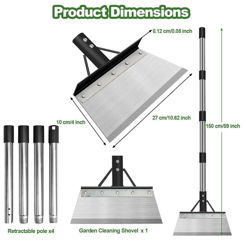 Heavy Duty Beefy Garden Cleaning Shovel With 59 Inch Adjustable Handle Carbon Steel Flat Shovel dimensions and detachable parts